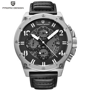 Reloj de Cuarzo para Hombre Pagani Design, Cronógrafo Analógico, Caja de Acero Inoxidable de 16 mm, Correa de Cuero Negra, Resistente al Agua 30M - Product Image 5