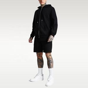 New Summer Casual Zipper <b>Hoodies</b> Twin Set Breathable Fabric Men Sportswear Two Piece <b>Short</b> Sets 100% Organic Cotton Eco-Friendly - Product Image 1