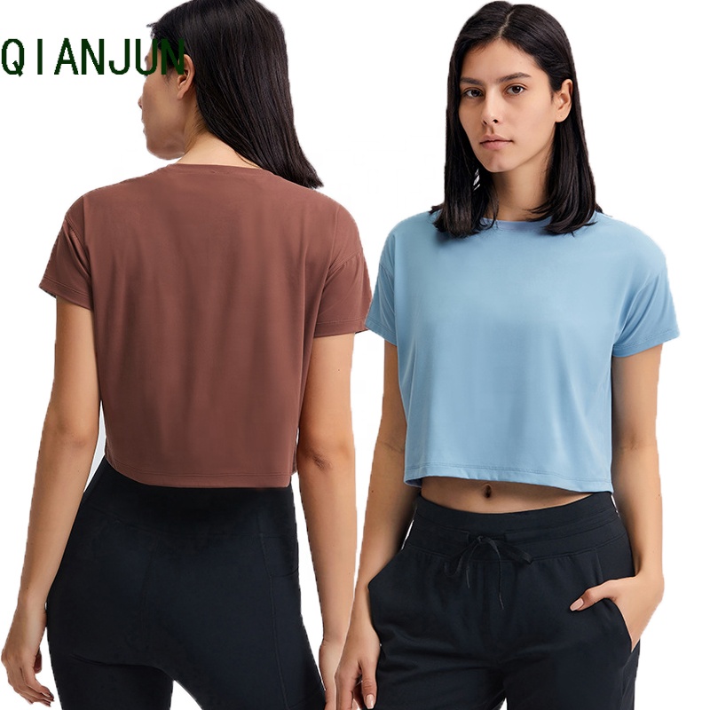 Customized Logo Women's Yoga Top Short Sleeved Round Neck Top Comfortable Yoga Clothes Loose Casual Daily Yoga Fitness Top