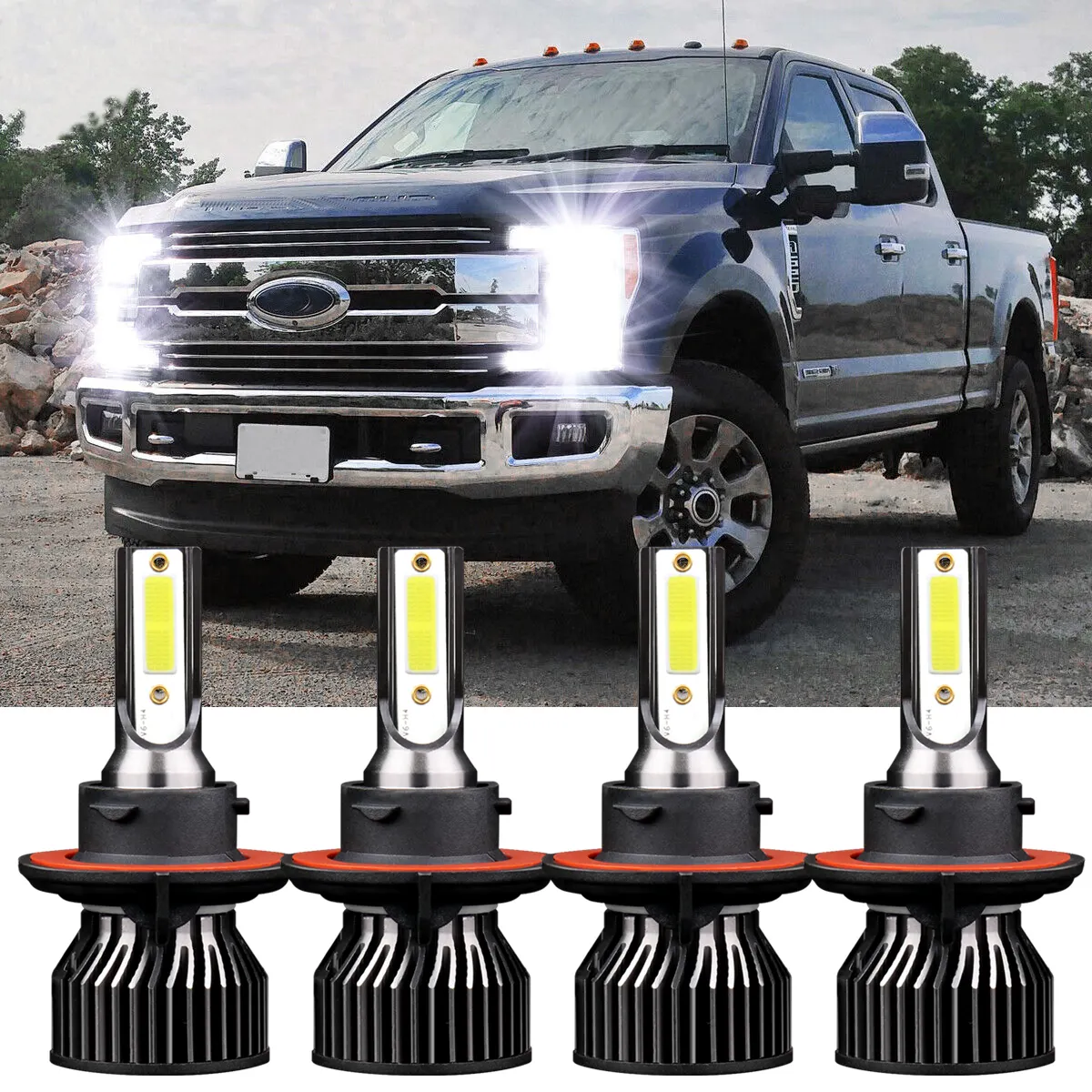 roadsun 4x H13 LED Headlight Bulbs 9008 Hi/Lo Beam Conversion Kit For Ford F-250 Super Duty F350 2010-2019 F450 F550 Flex