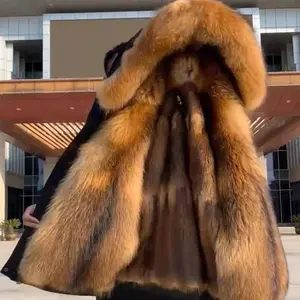 Winter Women's Fashion Mink Fur Coat Red Faux Fox Fur Coat Mid