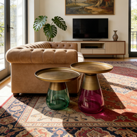 Table basse ronde en verre design moderne, style nordique, meubles de maison, base en métal, table d'appoint centrale, décoration intérieure minimaliste