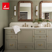 Muebles de Baño Empotrados Color Verde Grisáceo, Personalizados por Alland, con Espejo, Encimera de Mármol y Lavabo