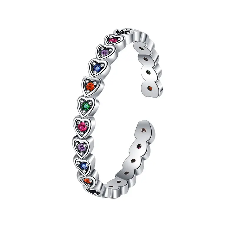 Nabest Jewelry 925 Sterling-Silber Herzringe Damen Regenbogenfarben Kubischer Zirkonium Verlobung Hochzeit offener Ring