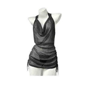 Silver <b>Glitter</b> <b>Mesh</b> Halter Bodycon <b>Dress</b> Sheer Layer Translucent Club <b>Dress</b> Adult Size Natural Waistline - Product Image 1
