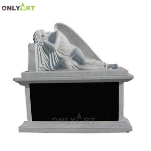 Sculpture d'ange grandeur nature en marbre blanc sculpté à la main pour décor de cimetière - Product Image 2