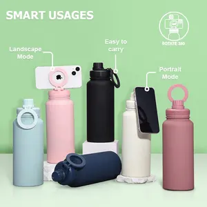 Botol air vakum terisolasi baja tahan karat dinding ganda 32oz kapasitas besar gaya baru 2024 dengan dudukan ponsel magnetis.