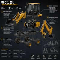 Backhoe Loader Konstruksi Serbaguna 20L dengan Bucket Excavator Belakang 0,04m3