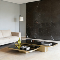 Table basse combinée de luxe italienne en acier inoxydable avec plateau en verre, ensemble de tables centrales pour salon, hall d'hôtel, mobilier de villa