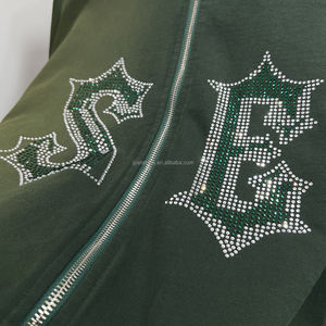 Spring Designer Heavyweight Zipper Hoodie Personalizado Algodón Rhinestone Hoodie Streetwear Acid Wash Distressed Zip up Hoodie - Product Image 4