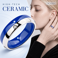 Bague en céramique haute technologie bleu argenté avec accent en zircon transparent en acier inoxydable, bijoux unisexe, cadeau de mariage, vente en gros OEM ODM