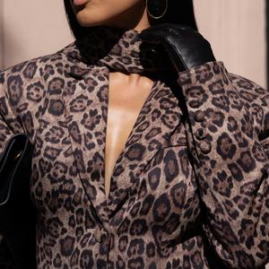 เดรสสั้นลายเสือดาวสีน้ำตาลสำหรับผู้หญิง สไตล์หรูหรา แฟชั่นฤดูใบไม้ร่วงและฤดูหนาว แขนยาว ติดกระดุมแถวเดียว - Product Image 2