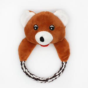 Mainan kunyah tali katun hewan warna-warni untuk anjing mainan hewan peliharaan berderit mewah untuk membersihkan gigi menampilkan desain kodok bebek anjing babi - Product Image 5