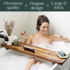 Plateau de bain pour baignoire en acacia, organisateur réglable pour salle de bain avec porte-savon offert, idéal pour <span class=keywords><strong>spa</strong></span> de luxe ou lecture - Product Image 3