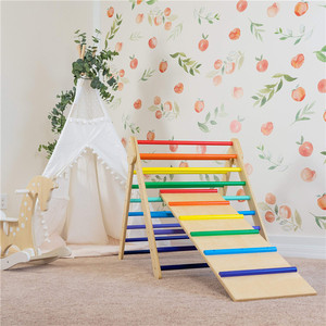 Triangolo rampicante in legno con rampa reversibile scivolo pieghevole in legno Montessori Kids 2in1 parco giochi al coperto - Product Image 4