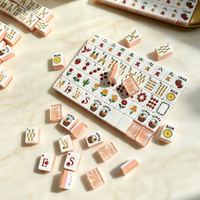 Set Mahjong Amerika Motif Buah Kustom 166 Ubin, Ubin Mahjong Pink Pearlescent untuk Hiburan Pesta Wanita