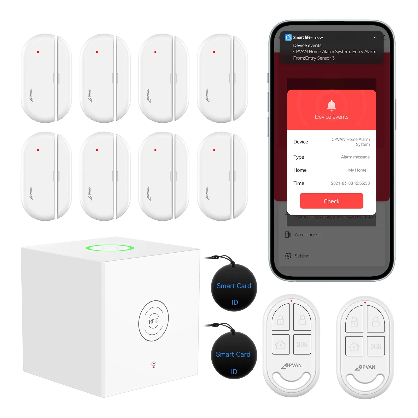 Smart Home allarme Hub e 8 porte di contatto 2 telecomandi Tuya Wireless Wireless intruso sistema di allarme per la casa