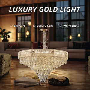 Modern Luxury Metal <b>Crystal</b> <b>Chandelier</b> Gold Finish Eye Caring Pendant <b>Lights</b> 360 Beam Angle 3000K Warm White <b>Light</b> for Living - Product Image 2