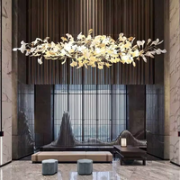 Lustre moderne en céramique en forme de feuille de Ginkgo, long et personnalisé, pour la décoration de hall d'hôtel, de villa ou d'escalier