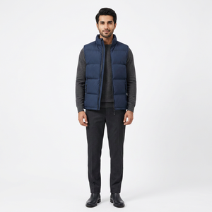 Veste matelassée personnalisée pour homme, col montant, fermeture éclair, demi-manches, logo personnalisé, hiver - Product Image 1