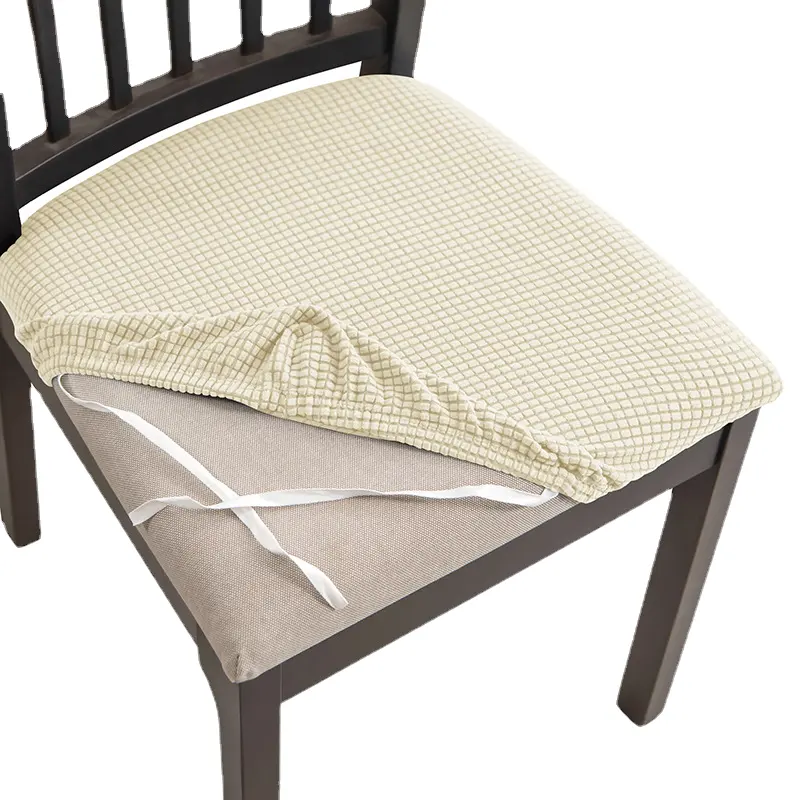 Nueva funda de asiento de silla resistente al agua caliente con lazos Funda de comedor de diseño jacquard elástico