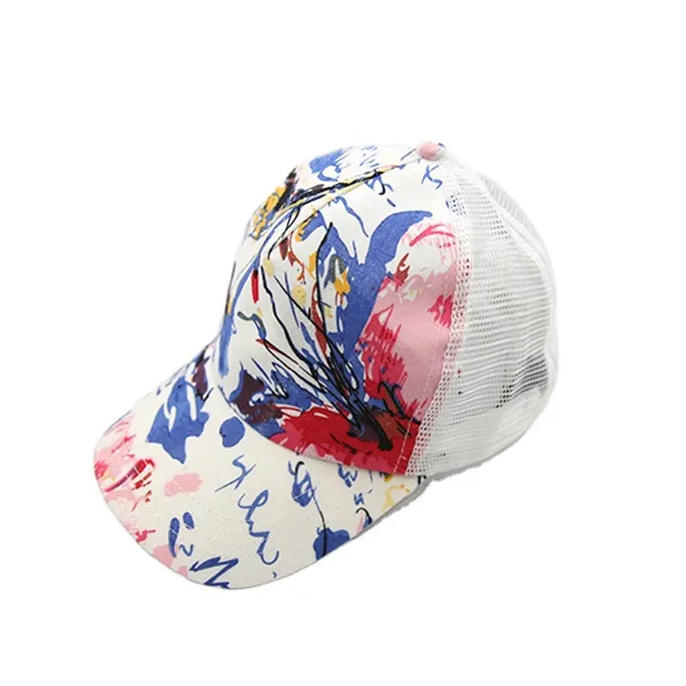 Cheap Customize Available Ladies Floral Print Mesh Trucker Hat Back Cap Baseball Cap