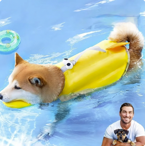 Maillot <span class=keywords><strong>de</strong></span> bain pour <span class=keywords><strong>chien</strong></span> Hippie Dog en tissu Oxford, style dessin animé animal, grands yeux, mignon, japonais-coréen, avec flottabilité pour la natation et gilet <span class=keywords><strong>de</strong></span> sauvetage - Product Image 1