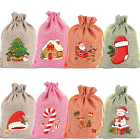 Sac en toile de jute de Noël 2026 13x18cm, logo personnalisable, sac en lin pour bonbons, pochette cadeau réutilisable, idéal pour décorations de Noël, cadeaux et jouets