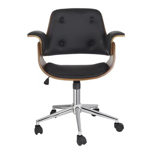 Venta al por mayor hogar de madera curvada Mid Back asiento de cuero cojín giratorio tarea silla de oficina con rueda - Product Image 2