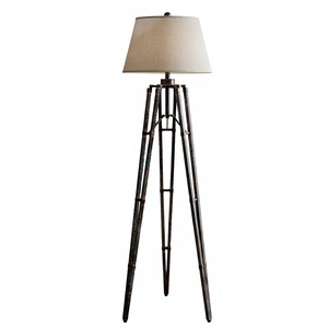 Lampe sur pied en bois vieilli chromé, style moderne, avec abat-jour blanc pour chambre à coucher, salon, bureau - Product Image 1