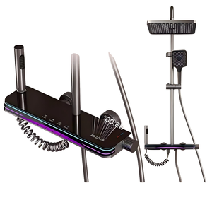 Ensemble de douche thermostatique en laiton suralimenté avec pistolet de pulvérisation doux, finition brossée, montage mural, noyau de valve en céramique, gris - Product Image 1