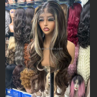 Perruque synthétique Lace Front 32 pouces, ondulée, blonde, 13x4, transparente, sans colle, base en soie, ligne de cheveux naturelle, résistante à la chaleur