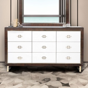 Custom Velvet-Lined <strong>Chest</strong> <strong>of</strong> <strong>Drawer</strong> Dresser High Gloss Marble Countertop Adjustable Shelf Gold Accent Sideboard Media Console - Product Image 1