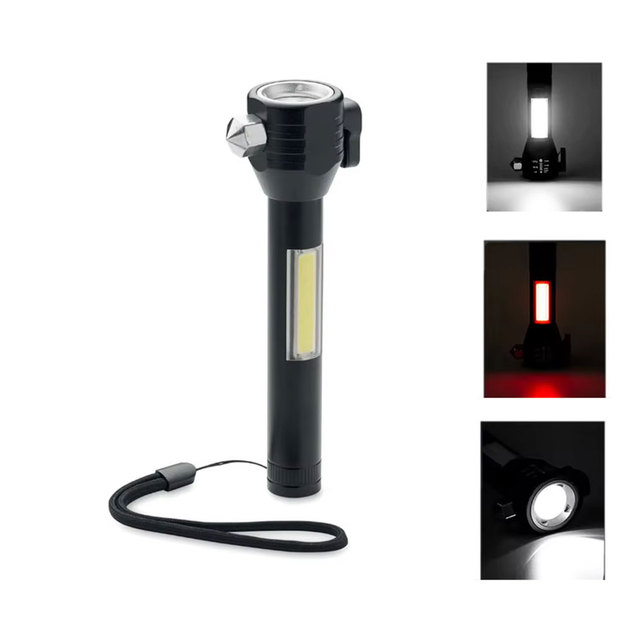 Portable Mini Emergency COB Flashlight Explosion-proof Torch Light with Safety Hammer Rechargeable Outdoor Camping Flashlight
