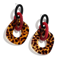 Boucles d'oreilles rétro élégantes pour femmes, simples, géométriques, à maillons, léopard, noir et blanc, damier, marbre, couleur acrylique, chaîne, cadeau