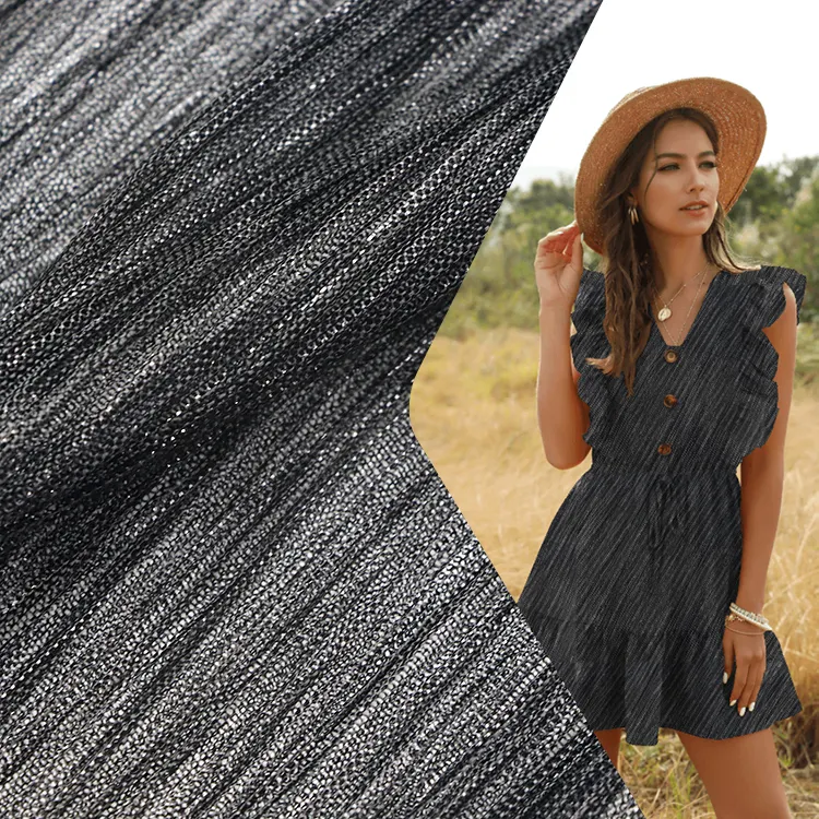 Markalar tedarikçisi 100% polyester renkli bez elbise için örme iplik boyalı yumuşak krep degrade kumaş