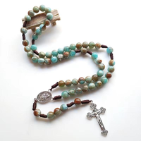 Colliers chapelets robustes en paracorde avec perles en pierre naturelle, chapelets catholiques, croix Saint Benoît, cadeau pour hommes, cadeau de prière