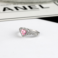 Bague en argent 925 avec zircon en forme de cœur rose pour femmes, avec halo brillant et double rangée pour les femmes élégantes, bijoux quotidiens et cadeaux