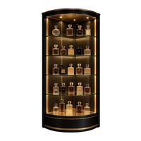Schwarz-Goldene Eck-Parfüm-Vitrine mit Gebogenen Glasregalen LED-Beleuchtete Einzelhandels-Ausstellungsvitrine Duft-Theke