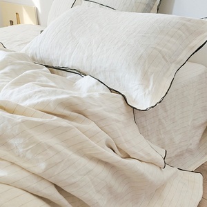 <b>King</b> Queen <b>Size</b> Linen Bedding Set for Hotel Flax Linen Fabric Fitted <b>Sheet</b> Embroidery Edge Bedsheets Customization Wholesale - Product Image 5