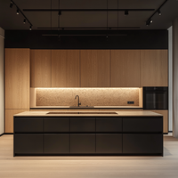 Eropa kayu padat minimalis kabinet dapur alami pegangan kayu Stainless Carcase untuk makan untuk apartemen Real Estate