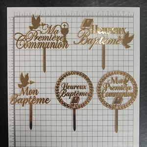 Adorno Acrílico para Pastel, Mon Bapteme, Dorado, Heureux Bapteme, Decoración para Mi <span class=keywords><strong>Primera</strong></span> Comunión, Artículos para Fiestas - Product Image 2