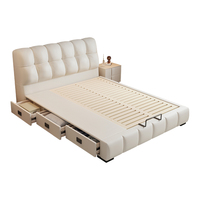 Canapé-lit moderne JUNYUHAO avec rangement, taille Queen/King, revêtement en cuir, mousse haute densité, certifié E0, structure en pin, pour usage domestique