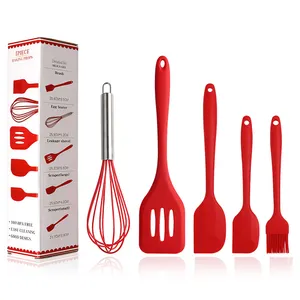 Free Sample High Quality 5 Piece Pink Mini Spatulas Non Stick Red Cooking Utensils Wholesale Heat Resistant Silicone Kitchenware