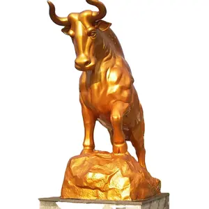 Estátua de touro em tamanho real de New York Wall Street, animal ao ar livre, carregando touro, escultura de bronze grande
