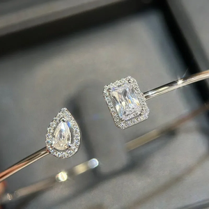 Bracelet manchette double couche en argent sterling 925 plaqué platine avec pierre naturelle, tendance et de luxe pour femme - Product Image 5