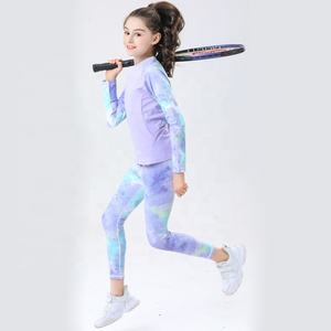 ชุดออกกำลังกายเด็กผู้หญิง 2 ชิ้น เสื้อแขนยาวลายพิมพ์ กางเกงเลกกิ้งสำหรับยิมนาสติก เต้นรำ ชุดกีฬา ฟิตเนส โยคะ - Product Image 2