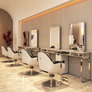 Muebles de salón de belleza Barbería Espejo con luces LED Montado en la pared Salón Espejo Estación Peluquería Maquillaje Espejo - Product Image 5