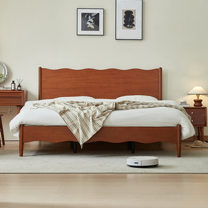 Letto Moderno Minimalista Nordico Retrò Ondulato in Bosso Massiccio, Ecologico, Durevole e Confortevole, 1.5m 1.8m per Camere da Letto e Appartamenti - Product Image 2