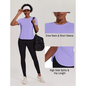 Womens Short Sleeve Workout <b>Top</b> Crew Neck <b>Asymmetric</b> <b>Hem</b> Lightweight Breathable Quick Dry Yoga Shirt Plus Size - Product Image 4